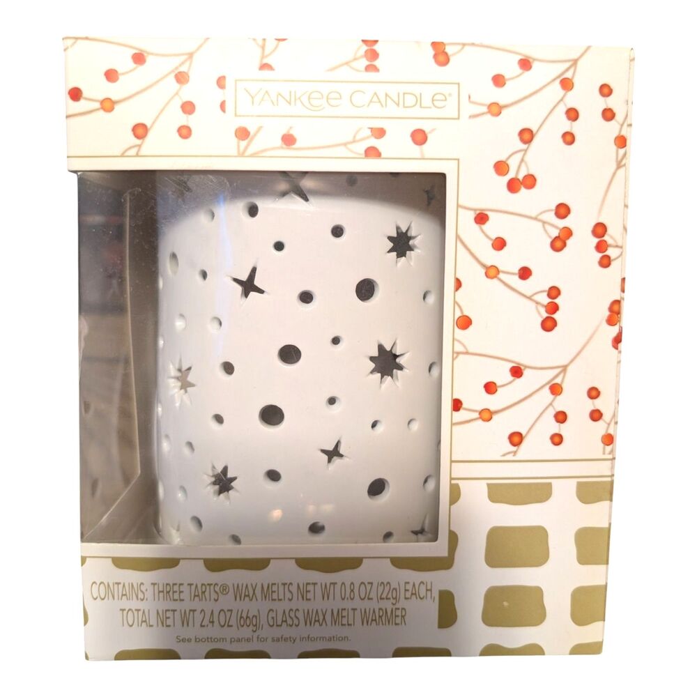 Yankee Candle Glass Wax Melt Warmer White With 3 Holiday Scented Wax Melts New